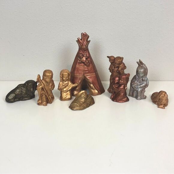 Vintage Handmade Ceramic Native American Children Nativity Set 9 Pieces - Picture 1 of 7